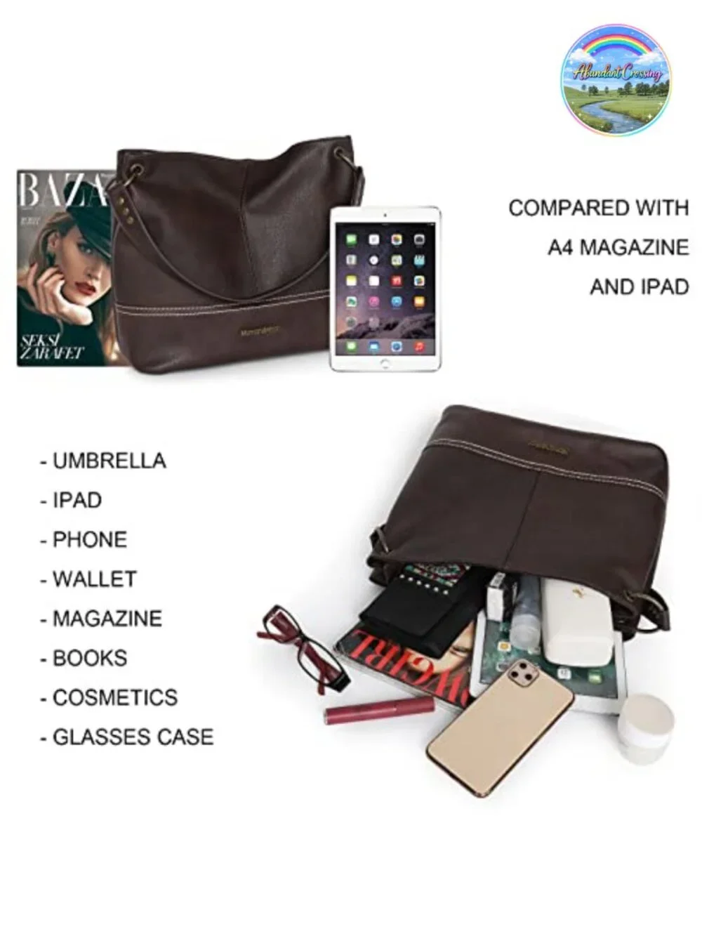 Faux Leather Hobo Shoulder Bag Women Tote Zip Top Anti-Theft Pocket